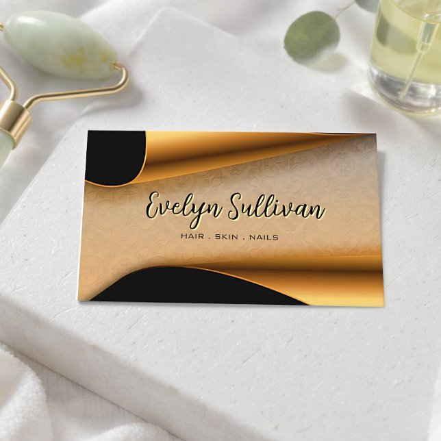 Modern Black and Gold Salon Editable Business Card (Gold Salon Business Card)
