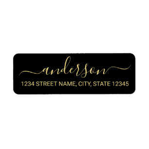 Modern Black and Gold Script Return Address