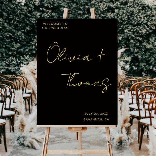 Modern Black and Gold Script Wedding Welcome Sign (Creator Uploaded)
