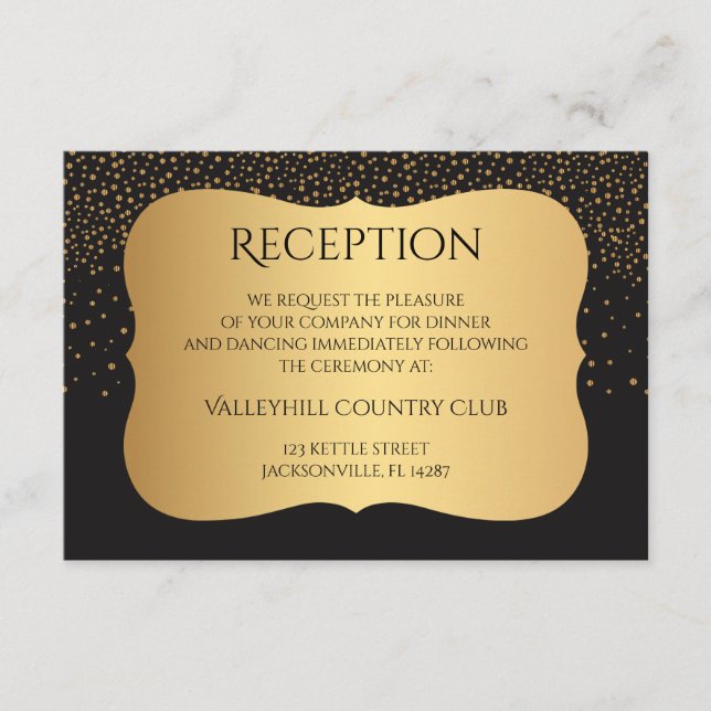 Modern Black and Gold Speckles - Reception Enclosure Card (Front)