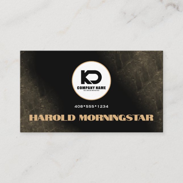 Modern Black and Gold Stone Qr and Logo Business Card (Front)