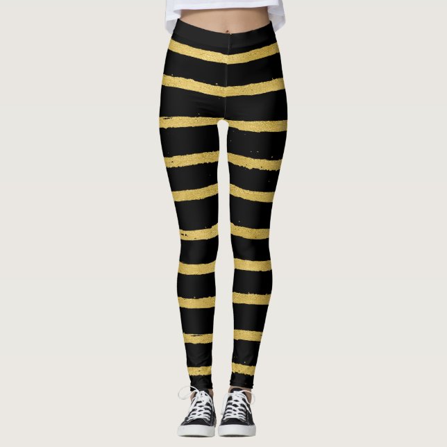 Modern Black and Gold Striped  Leggings (Front)
