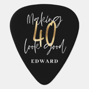 Modern black and gold typography 40th birthday guitar pick