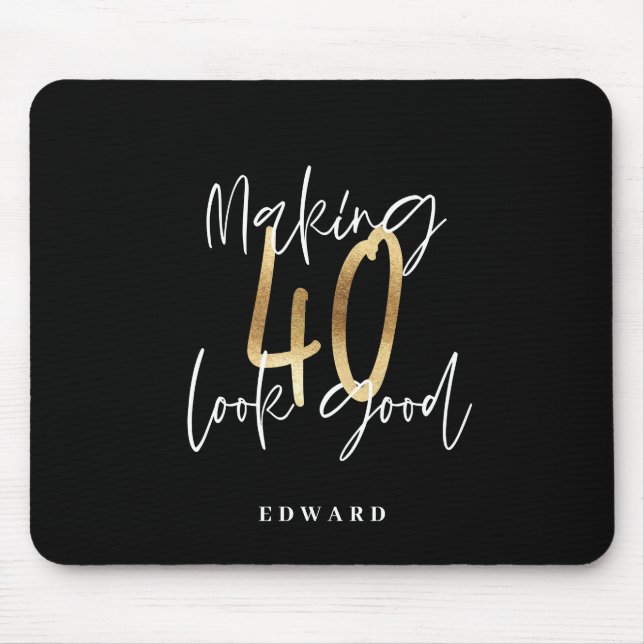 Modern black and gold typography 40th birthday mouse mat (Front)