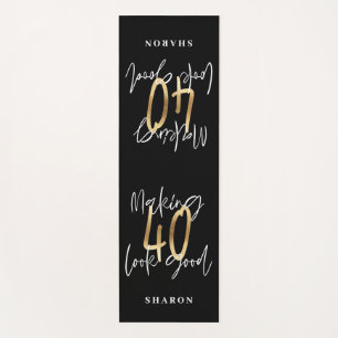 Modern black and gold typography 40th birthday yoga mat