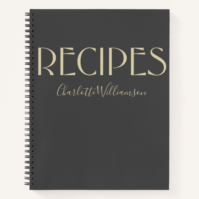 Modern Black and Gold Typography Custom Recipe Notebook (Front)