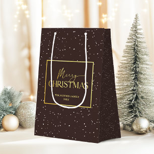 Modern Black and Gold Typography Merry Christmas Medium Gift Bag