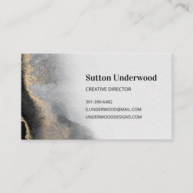 Modern Black and Gold Watercolor Business Card (Front)