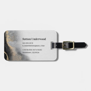 Modern Black and Gold Watercolor Luggage Tag