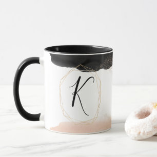 Modern Black and Gold Watercolor Monogram Mug