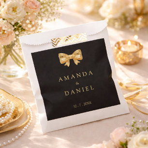 Modern Black and Gold Wedding Golden Bow Favour Bags
