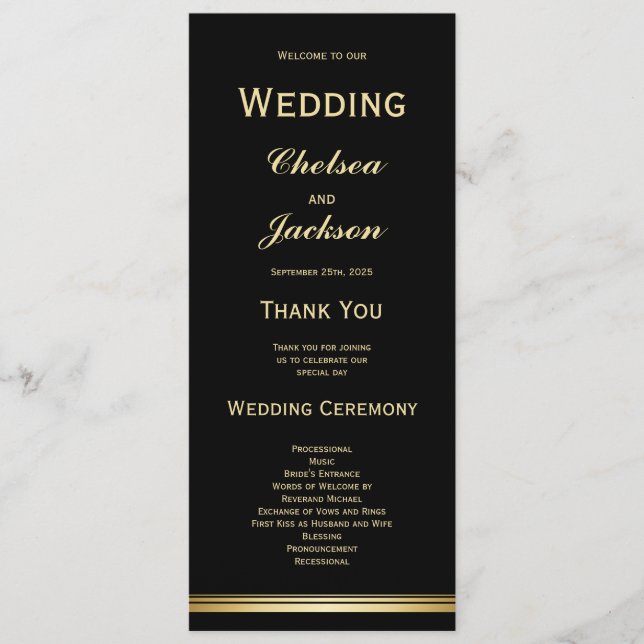 Modern Black and Gold Wedding Program Programme (Front)