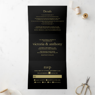 Modern Black and Gold Wedding Suite Tri-Fold Invitation