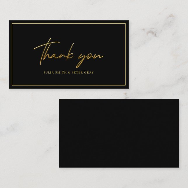 Modern Black and Gold Wedding Thank you Card (Front/Back)