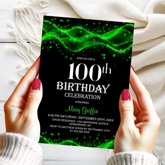 Modern Black and Green 100th Birthday Party Invitation (Creator Uploaded)