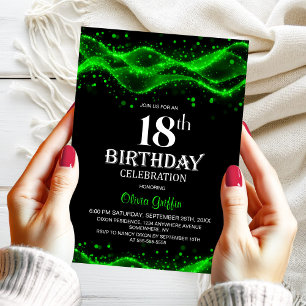 Modern Black and Green 18th Birthday Party Invitation