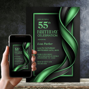 Modern Black and Green 55th Birthday Party Invitation