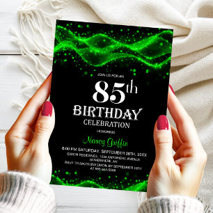 Modern Black and Green 85th Birthday Party Invitation