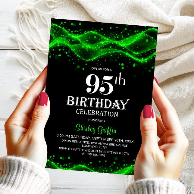 Modern Black and Green 95th Birthday Party Invitation (Creator Uploaded)