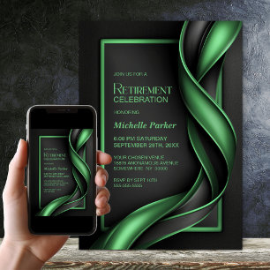 Modern Black and Green Retirement Party Invitation