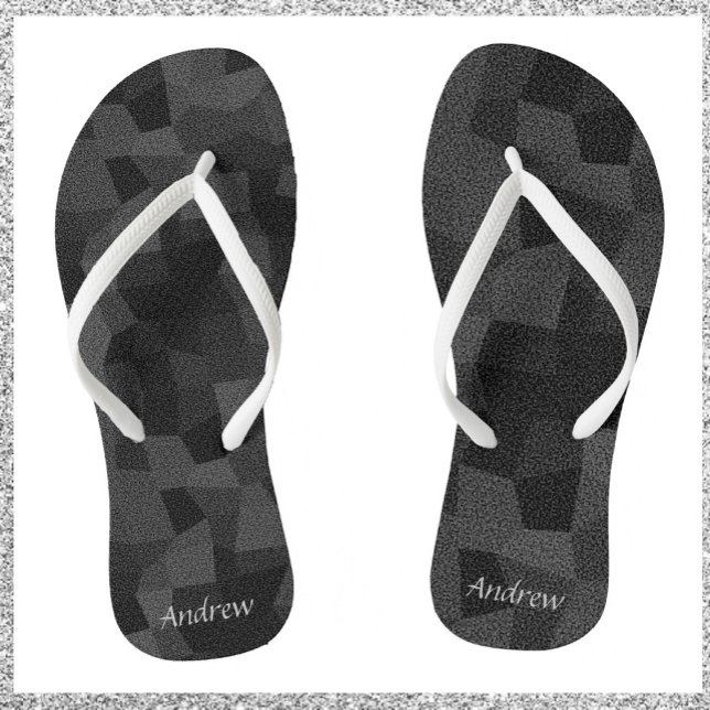 Modern Black and Grey Abstract Geometric Flip Flops (Creator Uploaded)