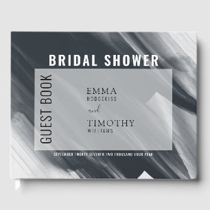 Modern, black and grey brushstrokes guest book