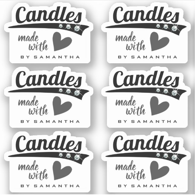 Modern Black and Grey Made with Love Heart Candles (Front)