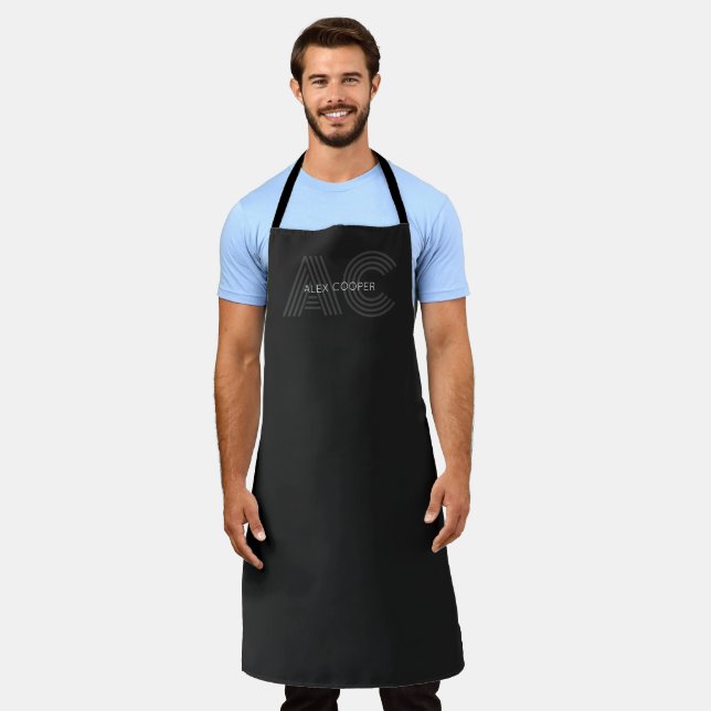 Modern Black and Grey Monogram Apron (Worn)