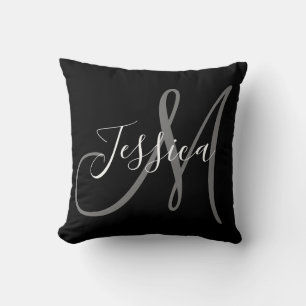 Modern Black and Grey Monogram Cushion
