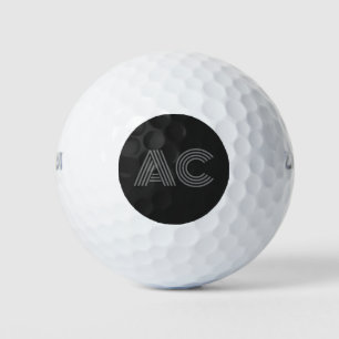 Modern Black and Grey Monogram Golf Balls