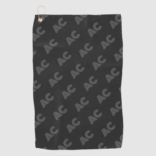 Modern Black and Grey Monogram Golf Towel (Front)