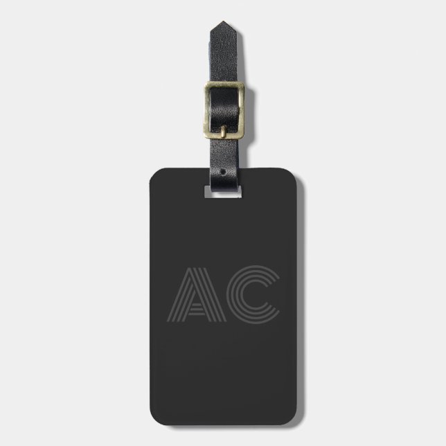 Modern Black and Grey Monogram Luggage Tag (Front Vertical)
