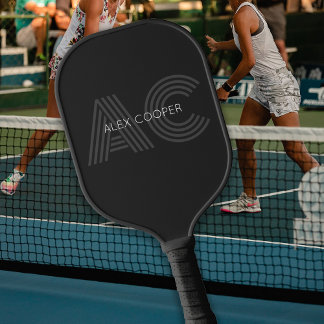 Modern Black and Grey Monogram Pickleball Paddle