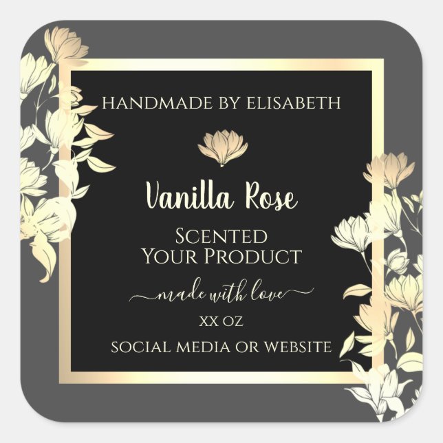 Modern Black and Grey Packaging Labels Gold Frame (Front)