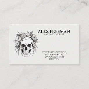 Modern Black and Grey Skull Tattoo Artist Business Card