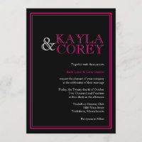 Modern Black and Hot Pink Wedding Invitations