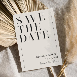Modern Black and Ivory Minimalist Chic Wedding Save The Date