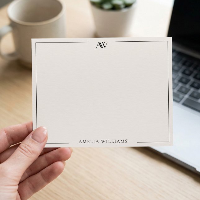 Modern Black and Ivory Minimalist Elegant Monogram Card (Creator Uploaded)