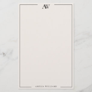 Modern Black and Ivory Minimalist Elegant Monogram Stationery