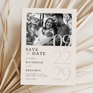 Modern Black and Ivory Minimalist Photo Wedding Save The Date