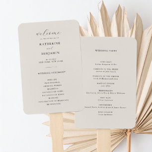 Modern Black and Ivory Minimalist Wedding Program Hand Fan