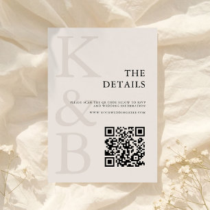 Modern Black and Ivory Monogram Minimalist Wedding Enclosure Card