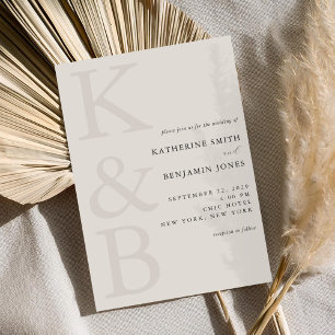 Modern Black and Ivory Monogram Minimalist Wedding Invitation