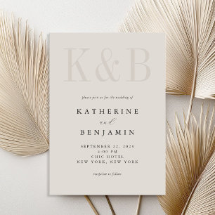 Modern Black and Ivory Monogram Minimalist Wedding Invitation