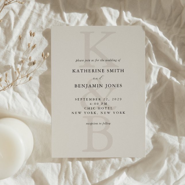 Modern Black and Ivory Monogram Minimalist Wedding Invitation (Creator Uploaded)