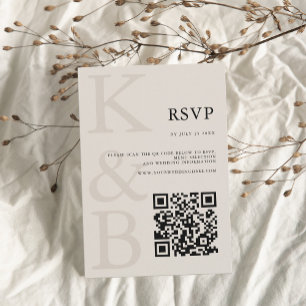 Modern Black and Ivory Monogram Minimalist Wedding RSVP Card