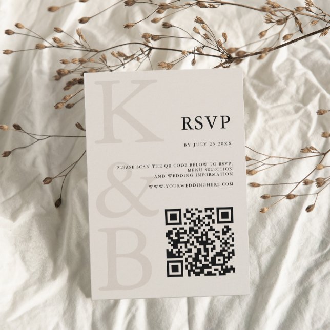 Modern Black and Ivory Monogram Minimalist Wedding RSVP Card (Creator Uploaded)