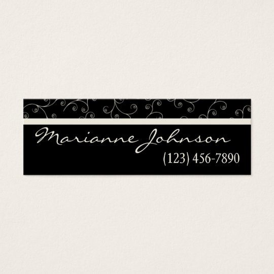Modern Black And Ivory Swirl Mini Business Card