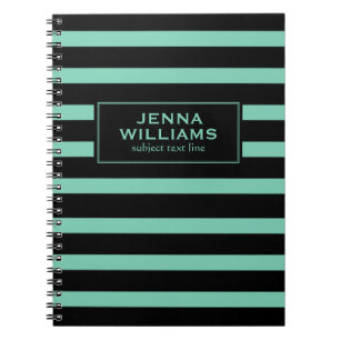 Modern Black And Mint-Green Stripes Notebook