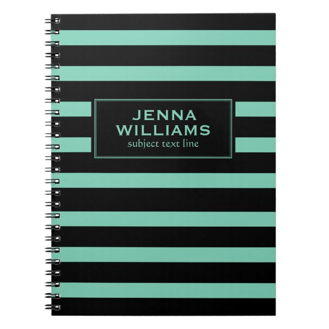 Modern Black And Mint-Green Stripes Notebook (Front)